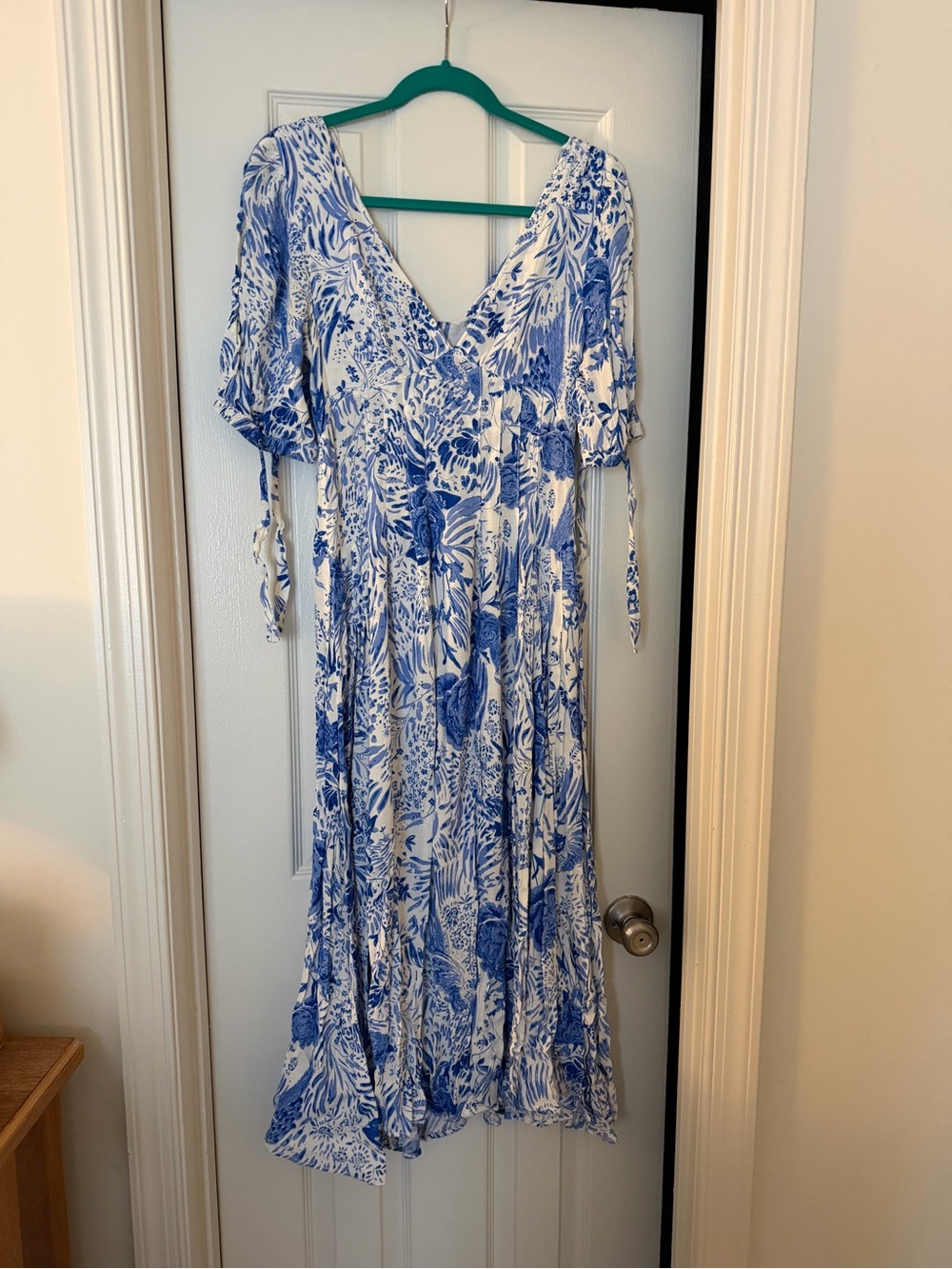 Free People White and Blue Floral Midi Dress